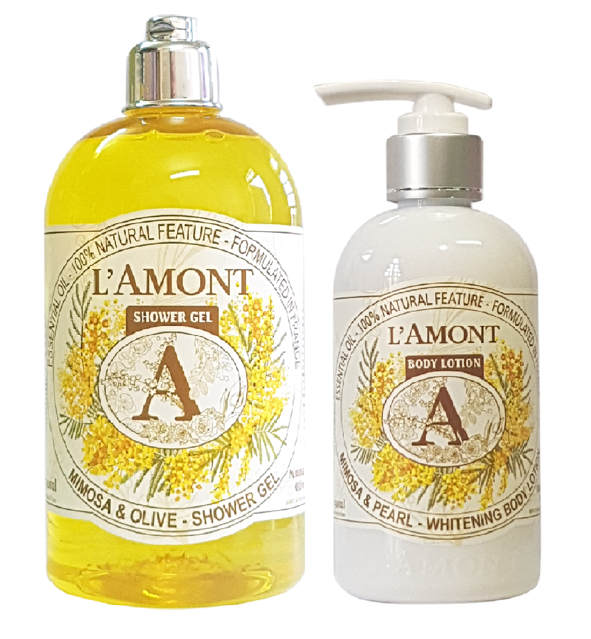 Combo Sữa Tắm L'amont En Provence Mimosa (500ml) và Sữa Dưỡng Thể L'amont En Provence Mimosa Whitening Body Lotion (250ml)