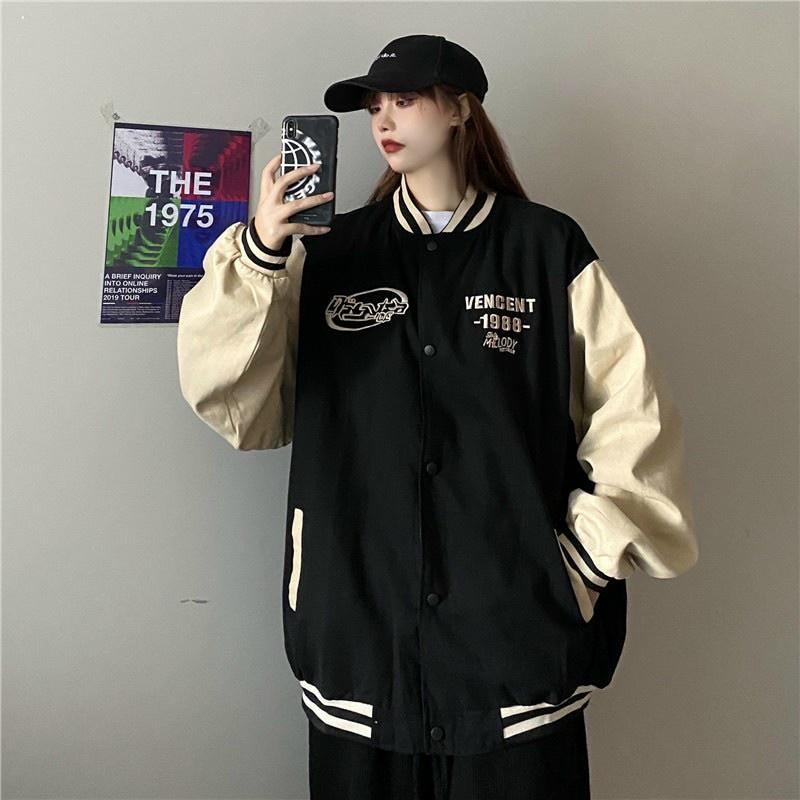 Áo Khoác Da Lộn 2 lớp Lót Dù Dày Đẹp Kiểu Bomber Jacket Màu Đen , Kem - Chữ VENCEDE 1988 Form Rộng Unisex Nam Nữ Couple