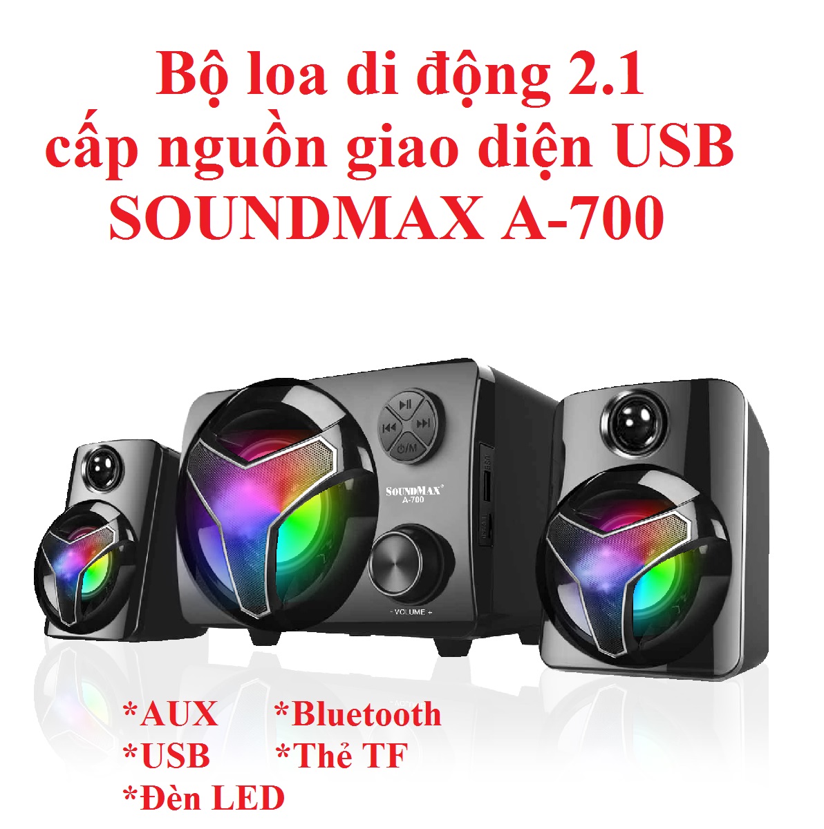 Hình ảnh Bộ loa di động 2.1 kết nối AUX / Bluetooth nguồn USB SOUNDMAX A-700 - Hàng chính hãng