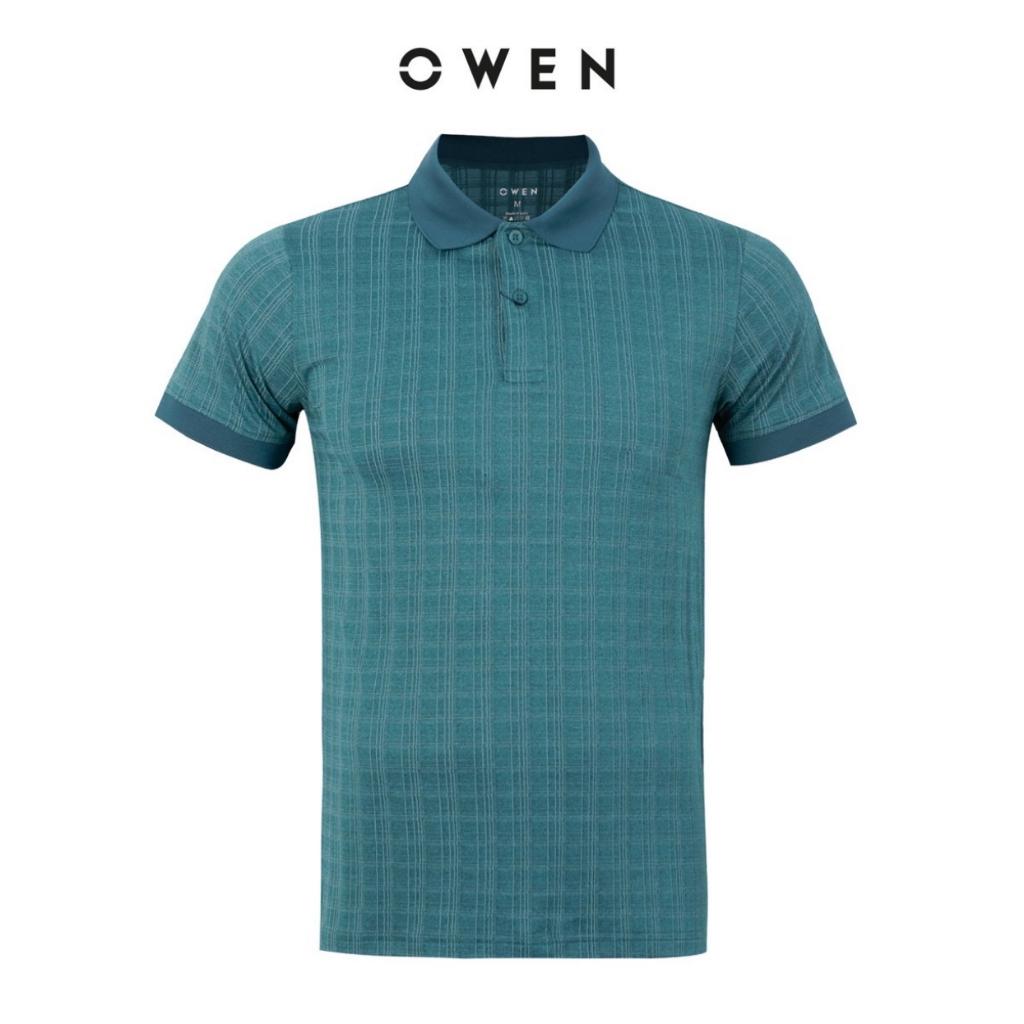 OWEN - Áo polo nam ngắn tay Owen màu xanh cổ vịt kẻ ô 231217