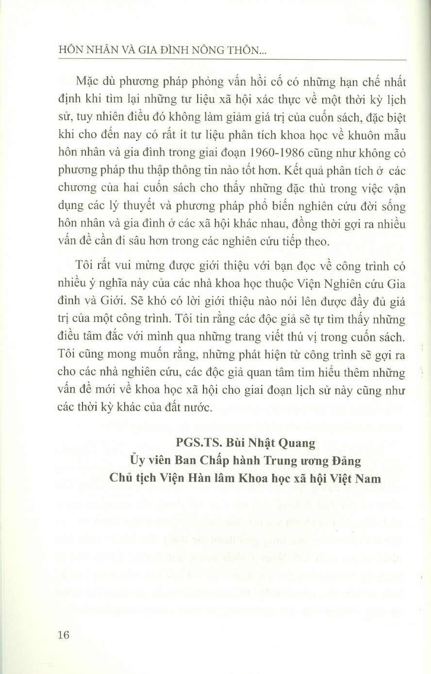 HÔN NHÂN VÀ GIA ĐÌNH Nông Thôn Đồng Bằng Bắc Bộ Giai Đoạn 1960 - 1975 (Sách chuyên khảo)