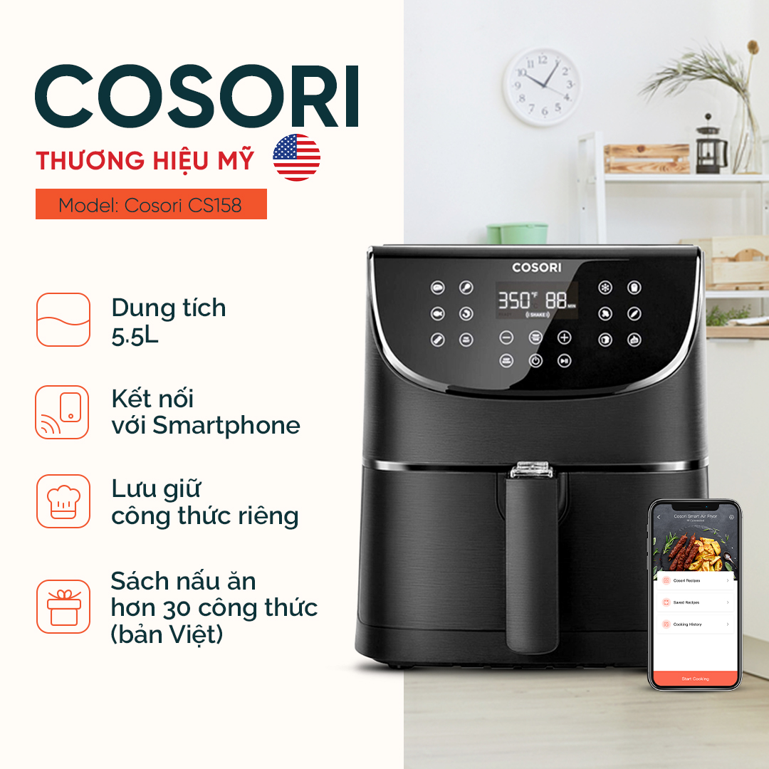 Nồi chiên không dầu Cosori (Air Fryer) CS158-AF 5.5 Lít kết nối Wifi - Hàng chính hãng