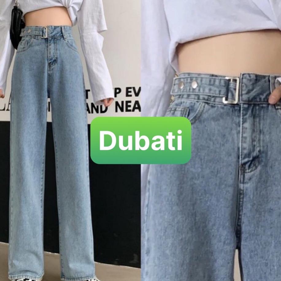 QUẦN BAGGY JEAN NỮ ỐNG RỘNG SUÔNG KHÓA DÂY NÚT BẤM MỚI LƯNG CAO NÂNG MÔNG -DB 129- DUBATI FASHION