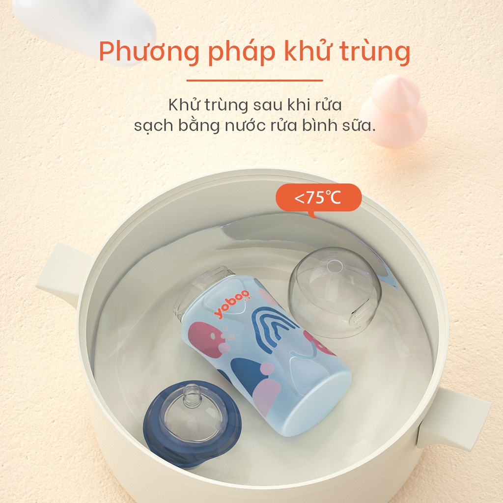 Bình sữa thủy tinh Yoboo dung tích 240ml/ 160ml chịu nhiệt cao có lớp bọc silicone cảm biến nhiệt - Hàng chính hãng