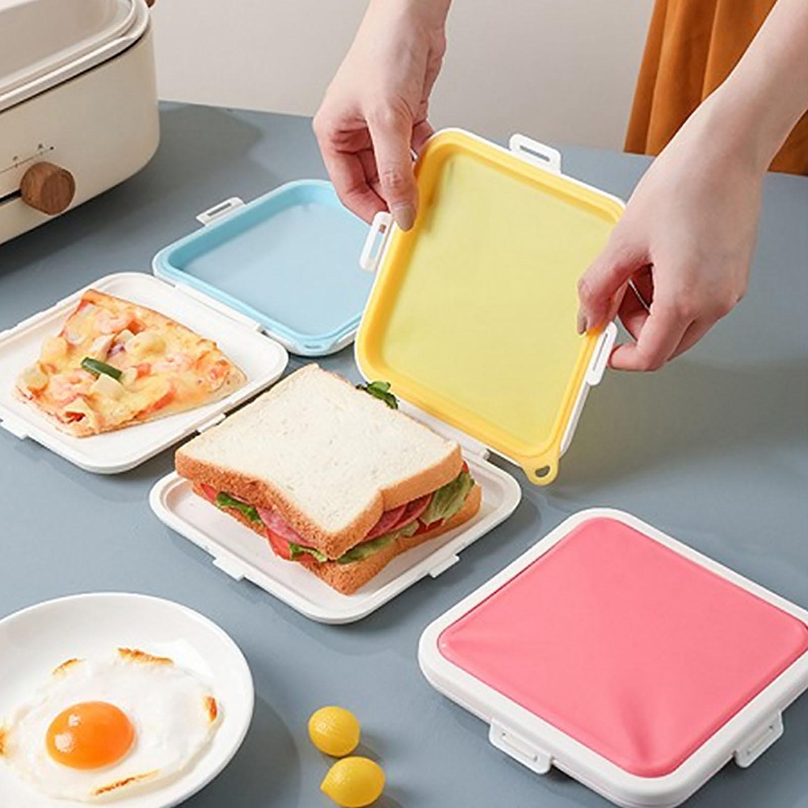 2x Silicone Sandwich Boxes Container Case Food Storage Microwavable Reusable