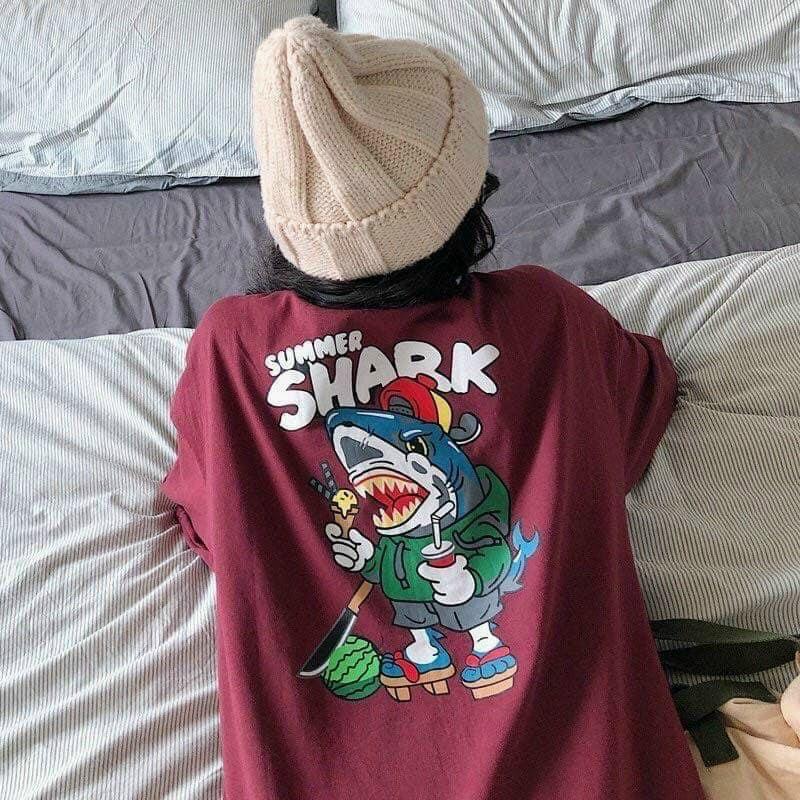 Áo Thun Unisex Shark Tay Lỡ Giấu Quần Nam Nữ Cặp ĐôiHOT RẺ ĐẸPÁo Phông Cotton Mịn Mát Rộng Couple T-shirt
