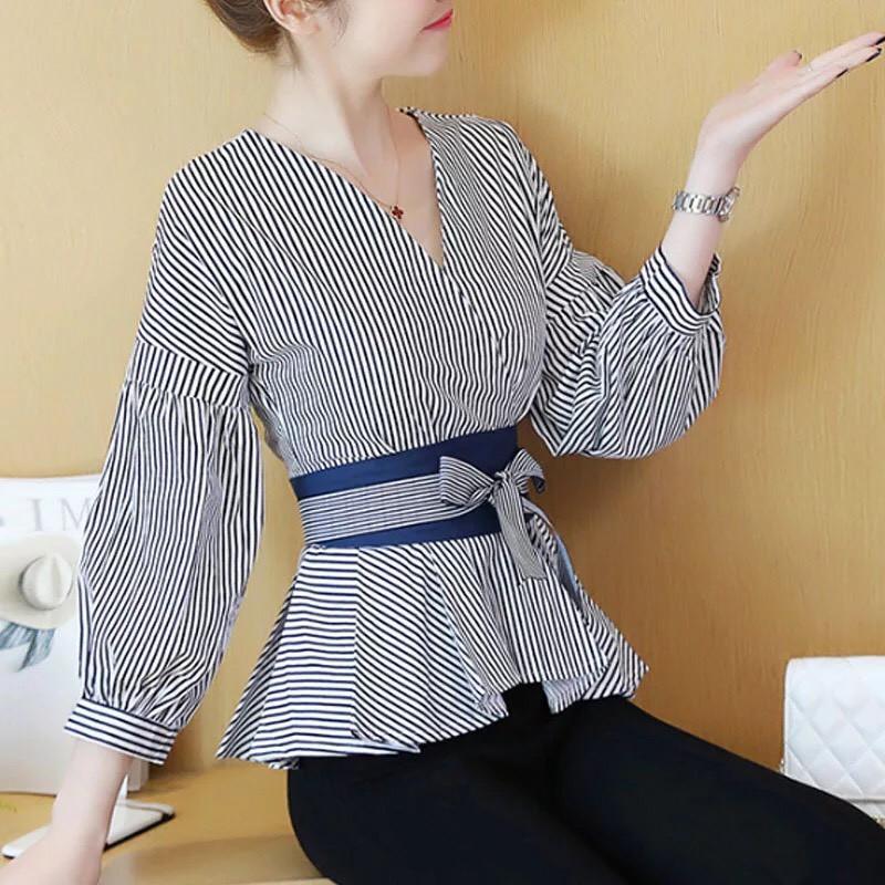 Áo Kiểu Nữ Cổ V Phối Màu