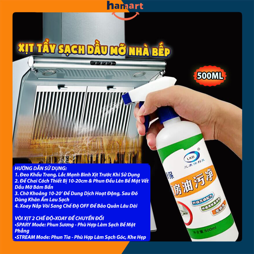 Chai Xịt Tẩy Dầu Mỡ Nhà Bếp Đa Năng LKB 500ml Nước Tẩy Dầu Mỡ Máy Hút Mùi Mặt Bếp Bồn Chậu