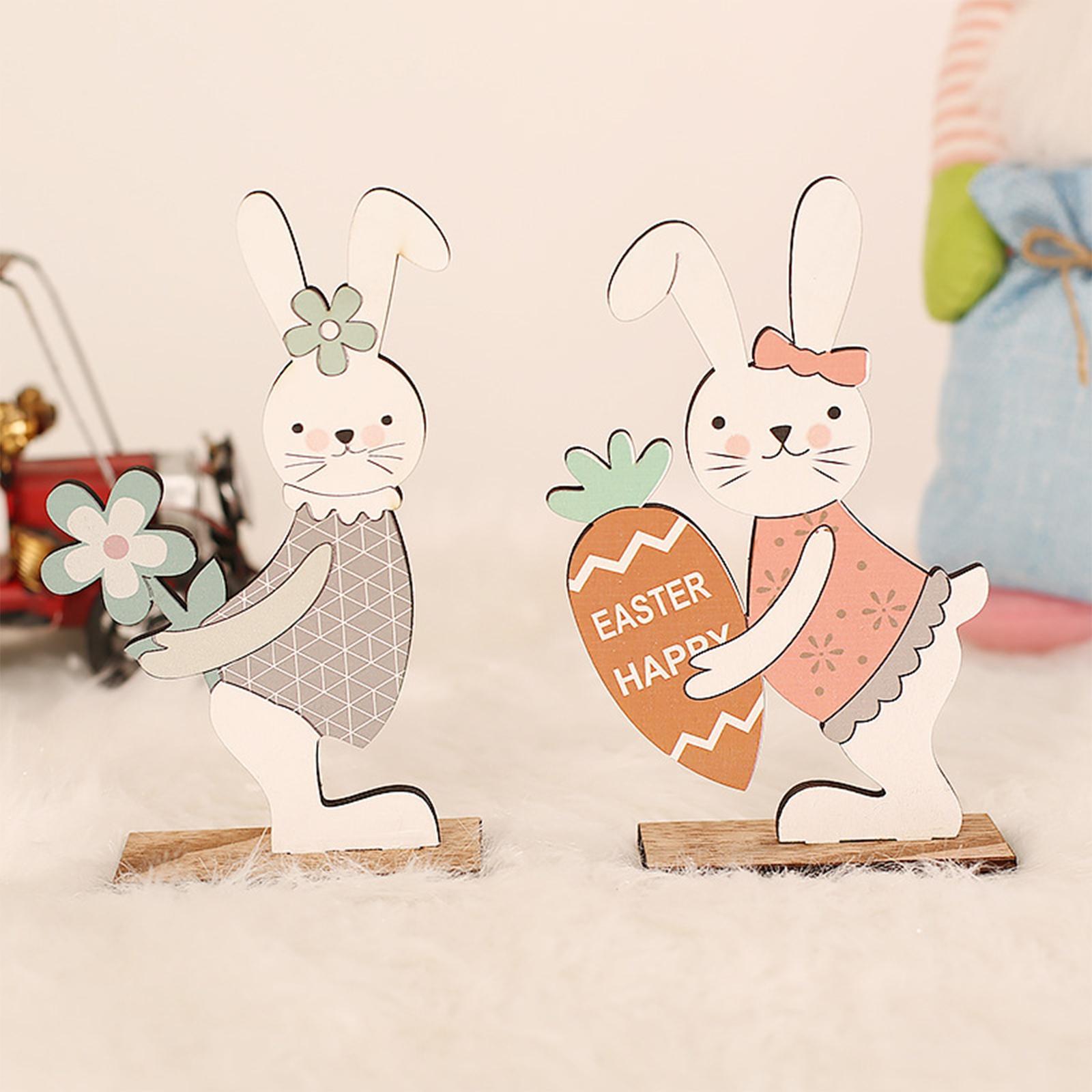 2Pcs Cute Easter Standing Bunny Wooden Table Decoration