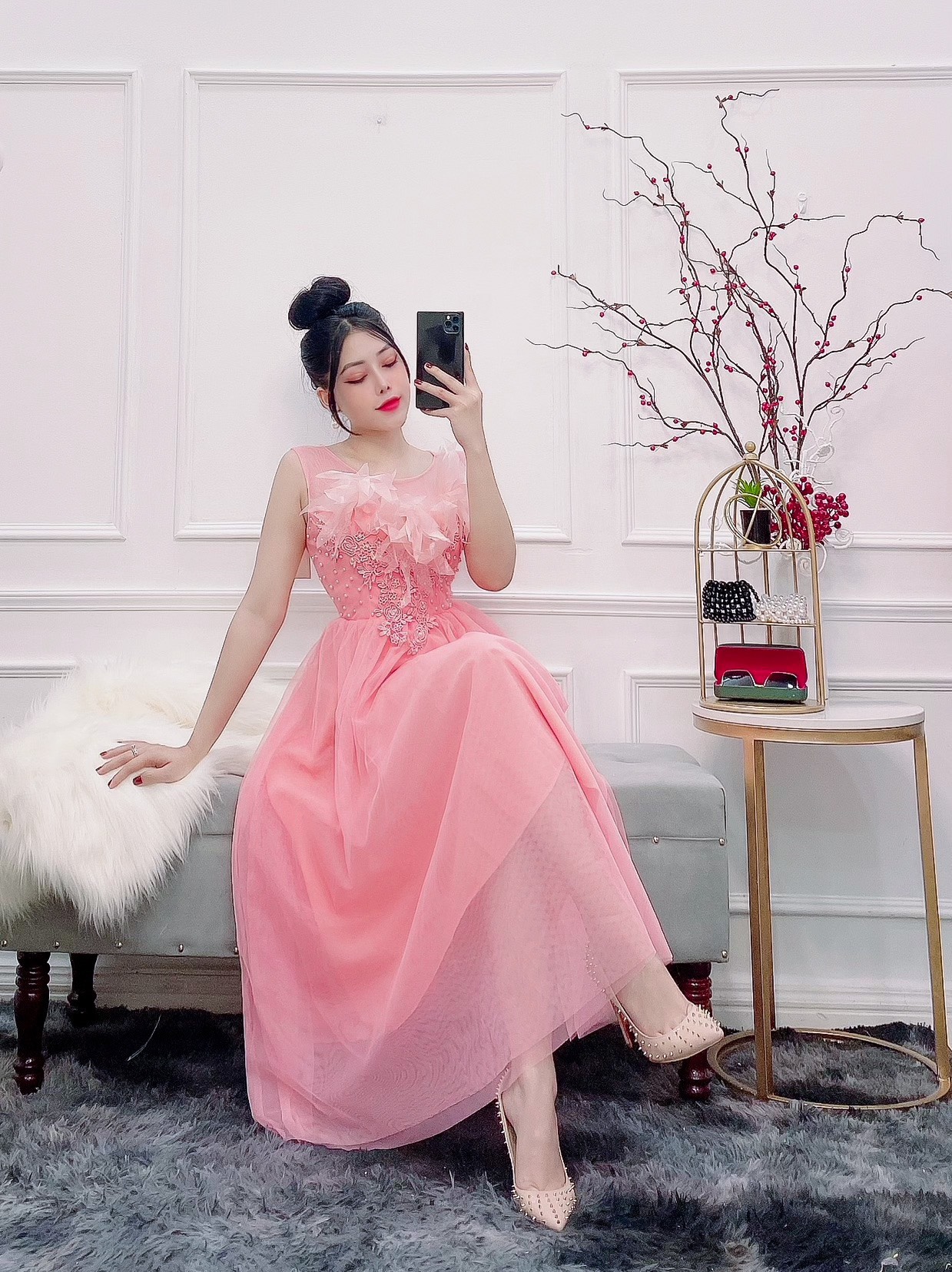 Đầm dự tiệc công chúa phối hoa nổi TRIPBLE T DRESS -size M/L - MS137Y