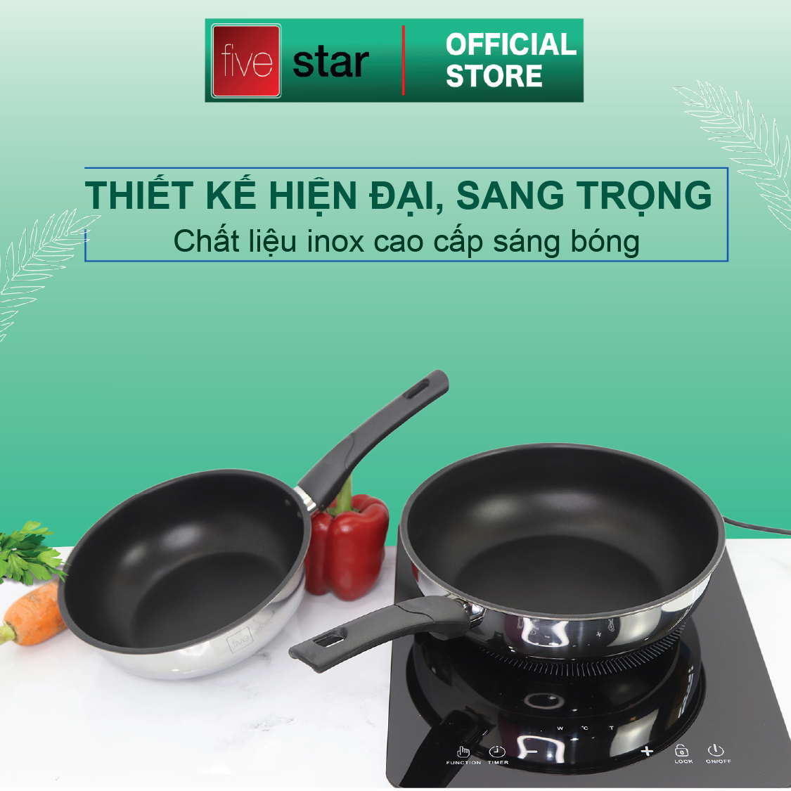 Chảo chống dính bếp từ sâu lòng cao cấp Fivestar 24cm - 26cm - 28cm , tặng 1 sạn dừa