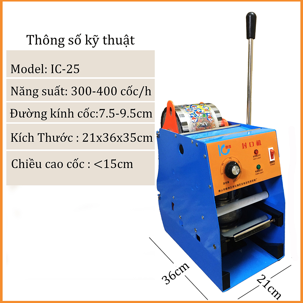 Máy Ép Miệng Ly ABG , Máy Dán Màng Cốc Trà Sữa, Hoa Qủa, Sinh Tố, Cà Phê IC ( Chưa Kèm Cuộn Màng) - 25 - Hàng Chính Hãng