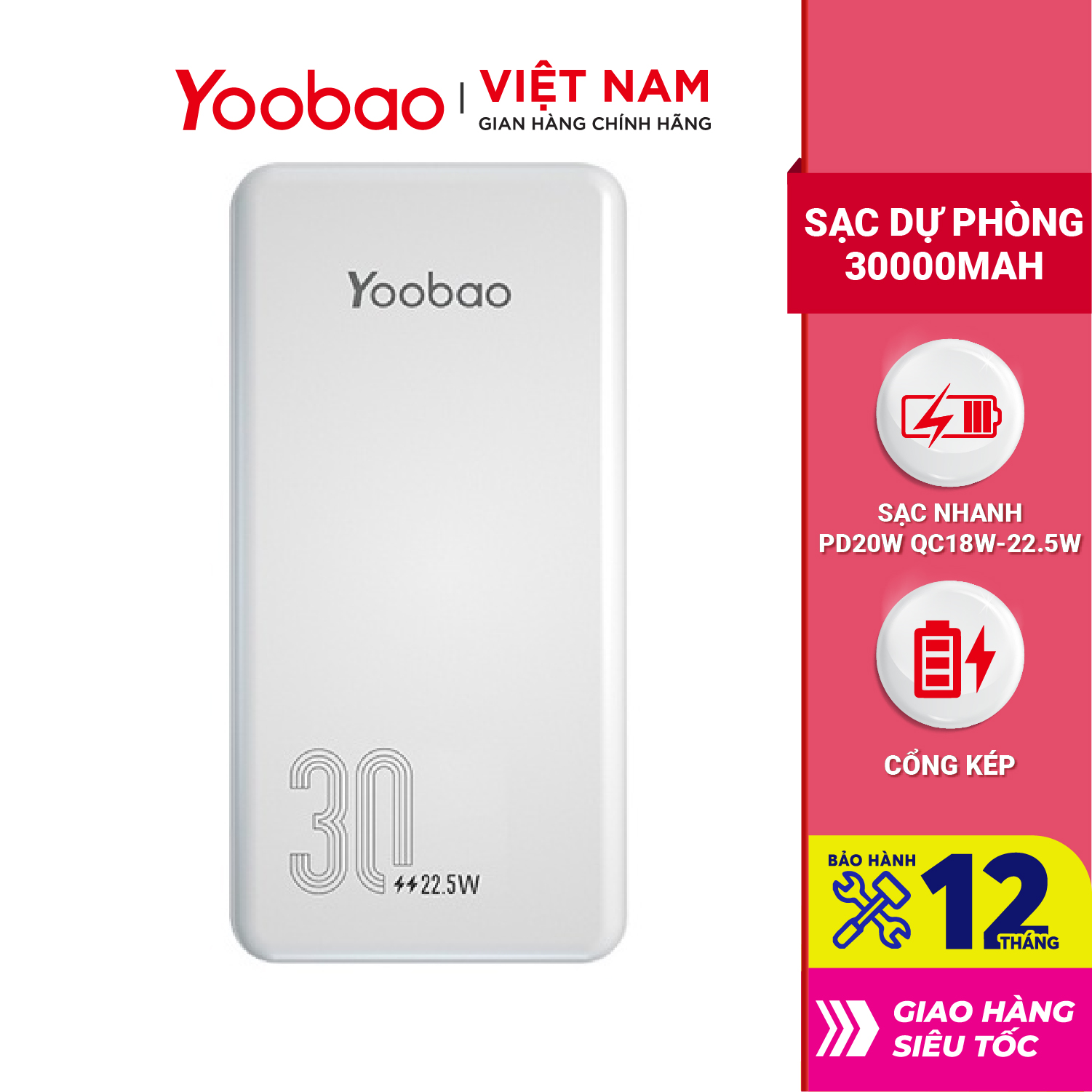 Pin Sạc Dự Phòng Yoobao D30Q Dung Lượng khủng 30000mAh, Sạc Nhanh 22.5W Phù Hợp Với Máy Tính Bảng, Điện Thoại ... - Hàng chính hãng