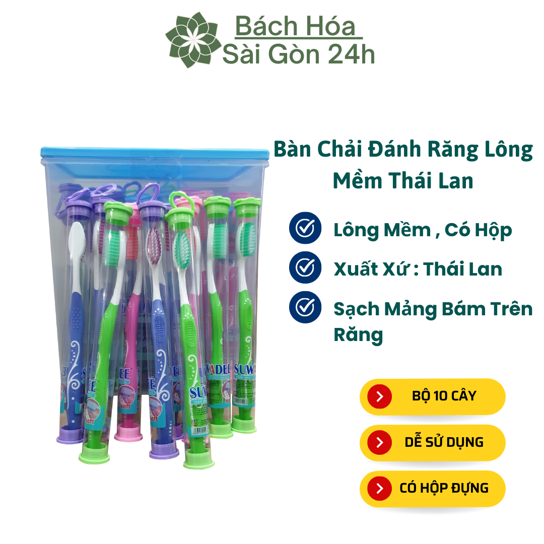Combo 10 Bàn Chải Lông Mềm Thái Lan Có Hộp Đựng
