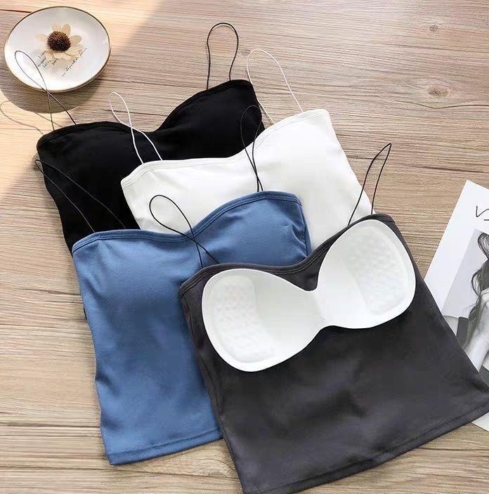 Áo Bra Cotton 2 DÂY SIÊUMẢNH dáng croptop, có đệmngực, chấtđẹp mềm.mịn.mát, cogiãn, nhiều màu để lựa chọn Nữ Women Dáng Ngắn Đen