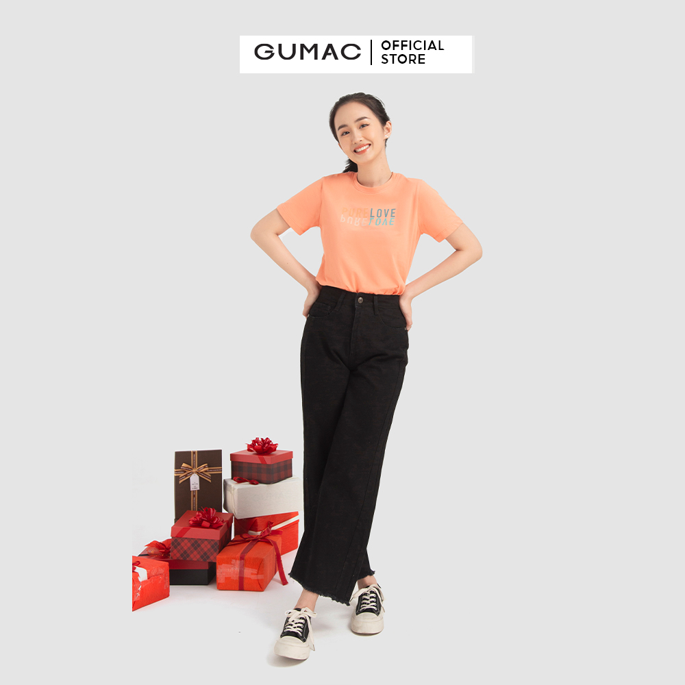 Quần jeans nữ GUMAC QJB12024 ống rộng phối