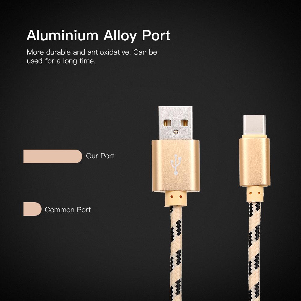 USB Type C Charger Cable Charging Data Cable Type-C Phone Cable Data Sync Nylon Braided  Replacement for Samsung Huawei