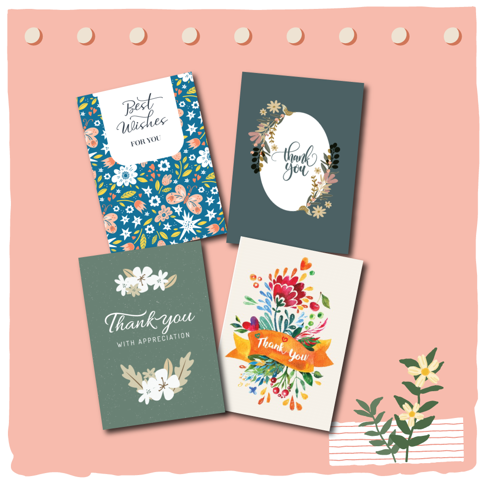 Combo 4c Thiệp cảm ơn Thank you - Thiệp Grey 7.5x10.5cm kèm phong bì (mẫu ngẫu nhiên)