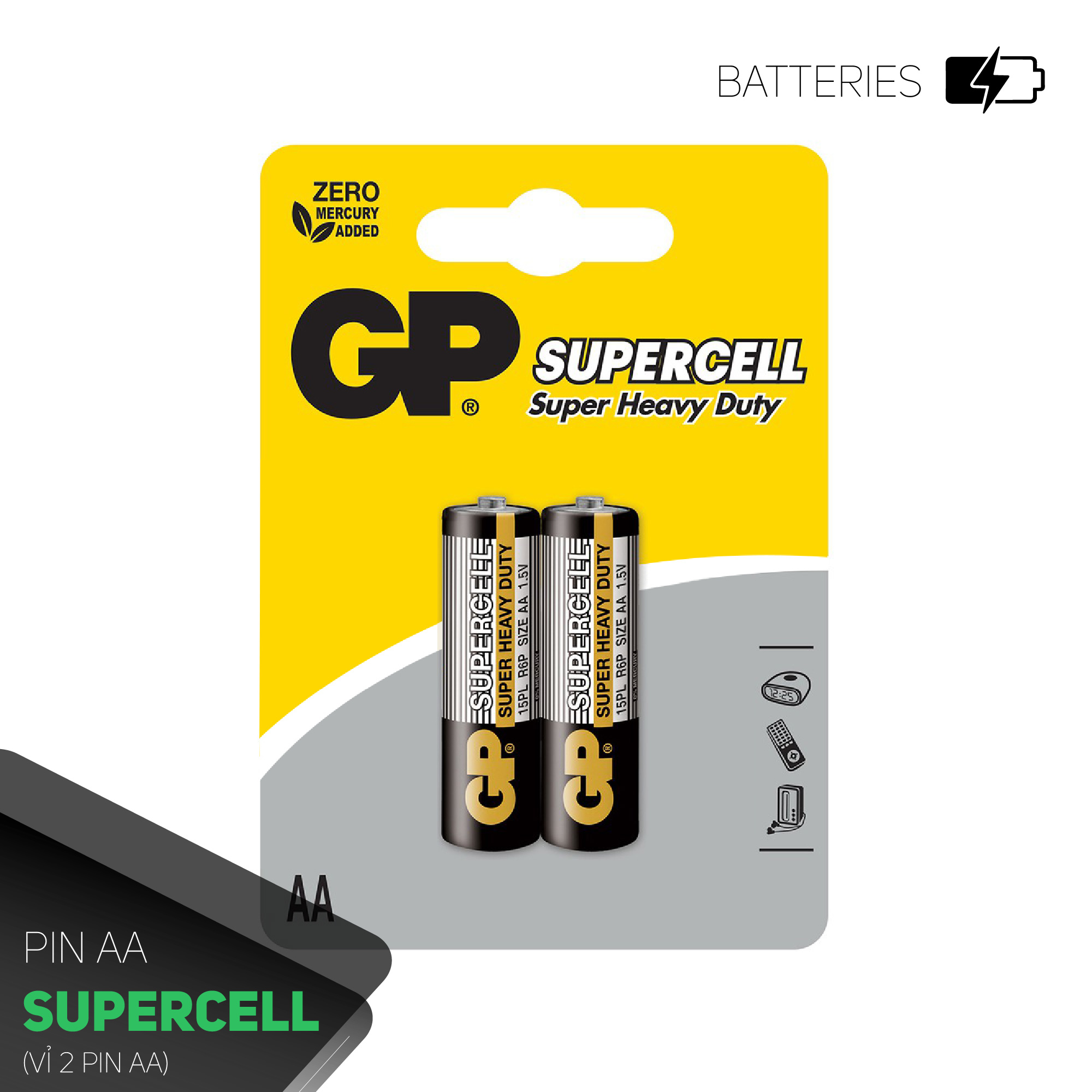 Pin tiểu GP Supercell AA 1.5V dùng trong chuột máy tính,điều khiển quạt,điều khiển tivi,đồng hồ treo tường,đồ chơi điện tử trẻ em