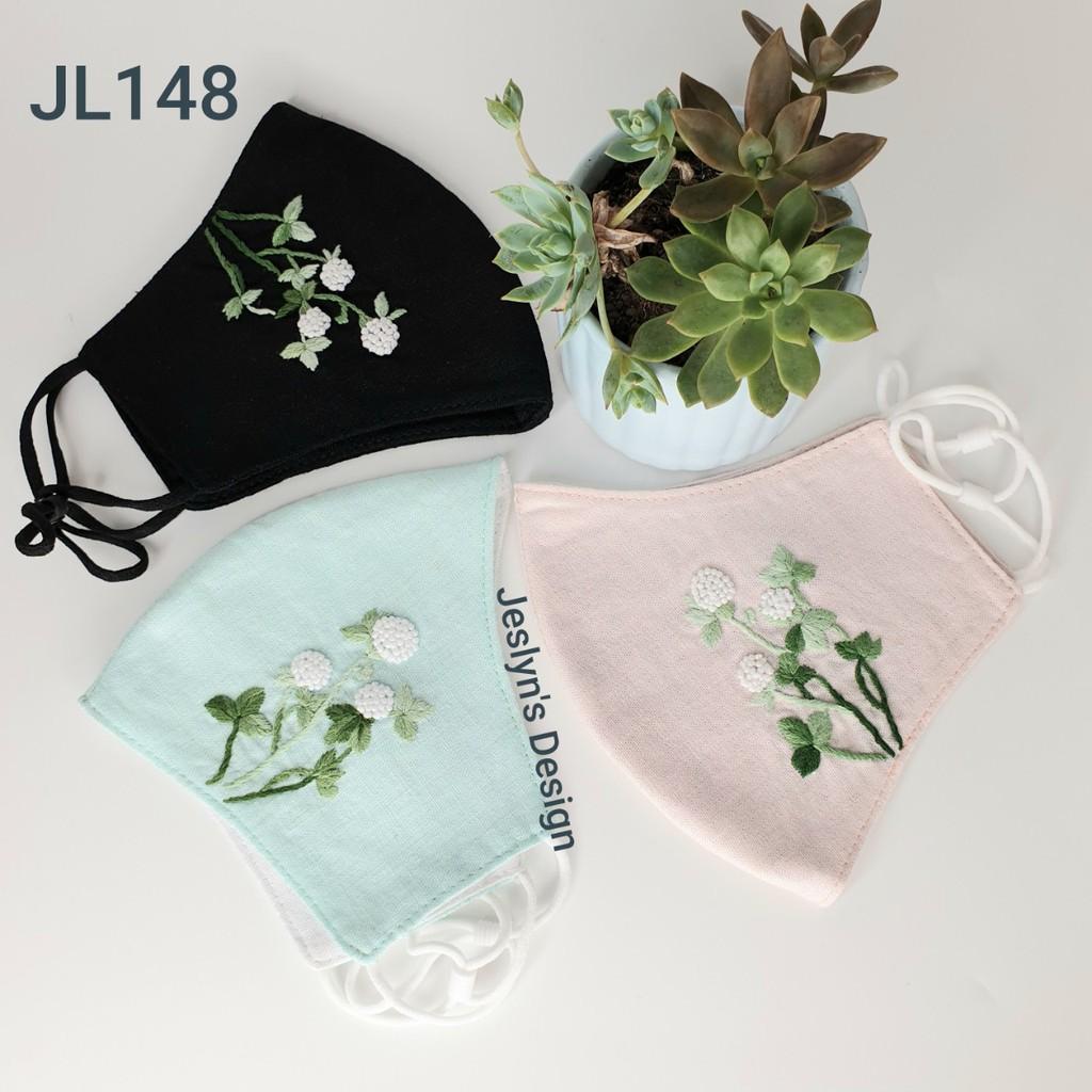 Khẩu trang thêu tay vải linen JL148