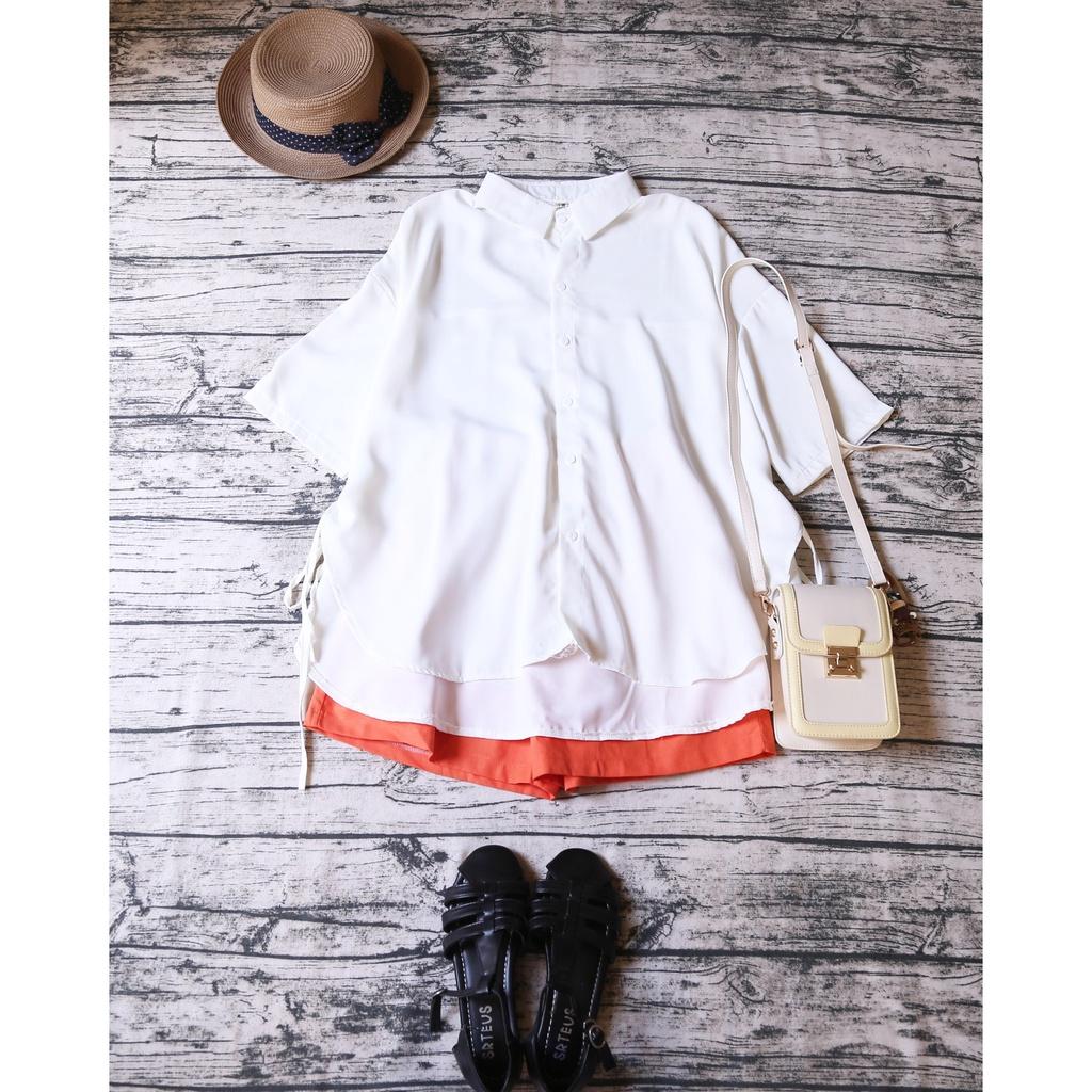 ÁO SƠ MI OVERSIZE VẠT HIGHLOW THẮT DÂY HAI BÊN