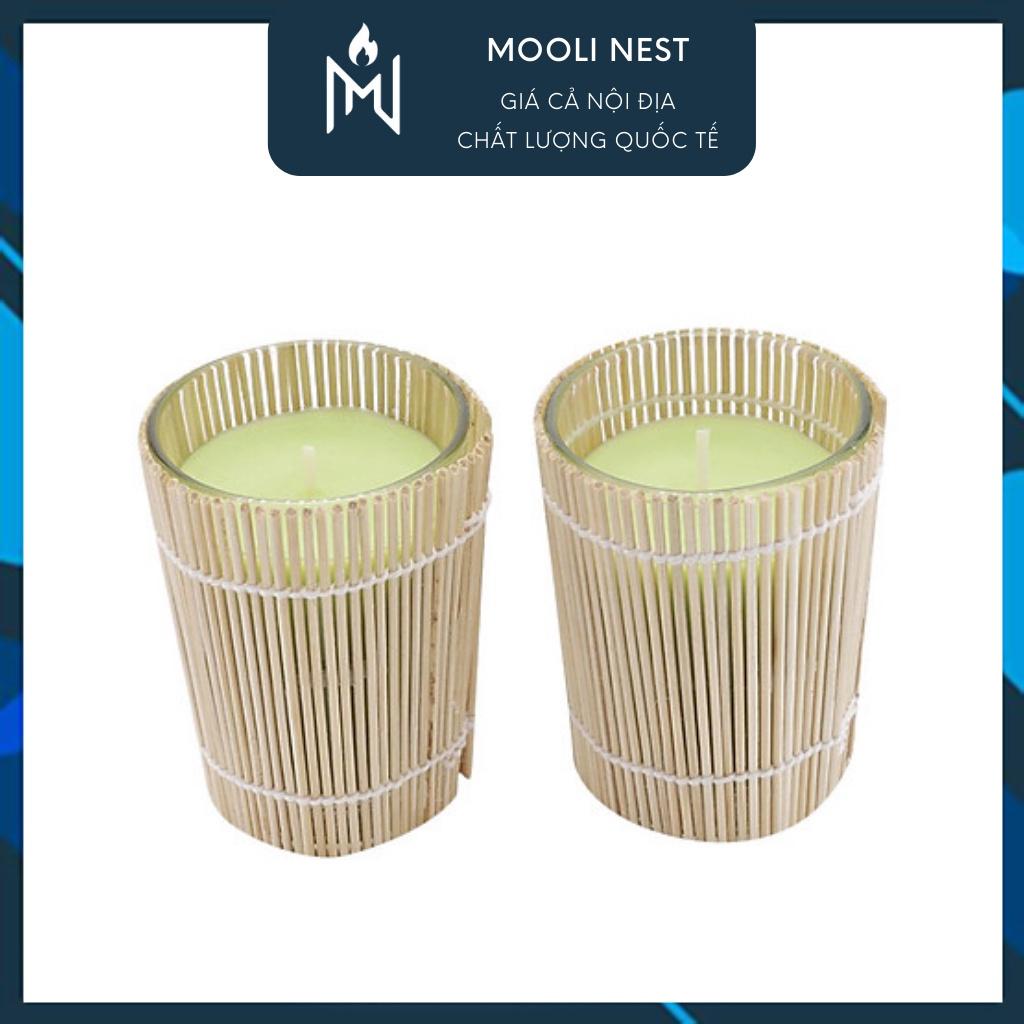 Hộp 2 ly nến thơm quấn tre bamboo trang trí nhà cửa, spa, khử mùi thư giãn lãng mạn
