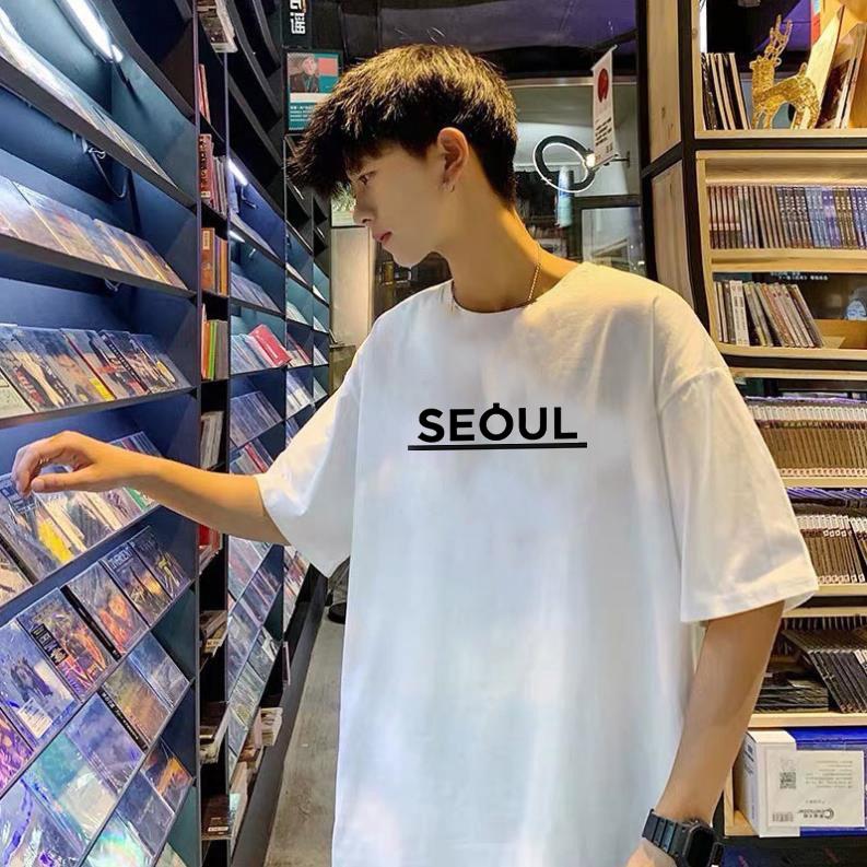 Áo thun unisex form rộng nam nữ tay lỡ SEOUL vải dày mịn