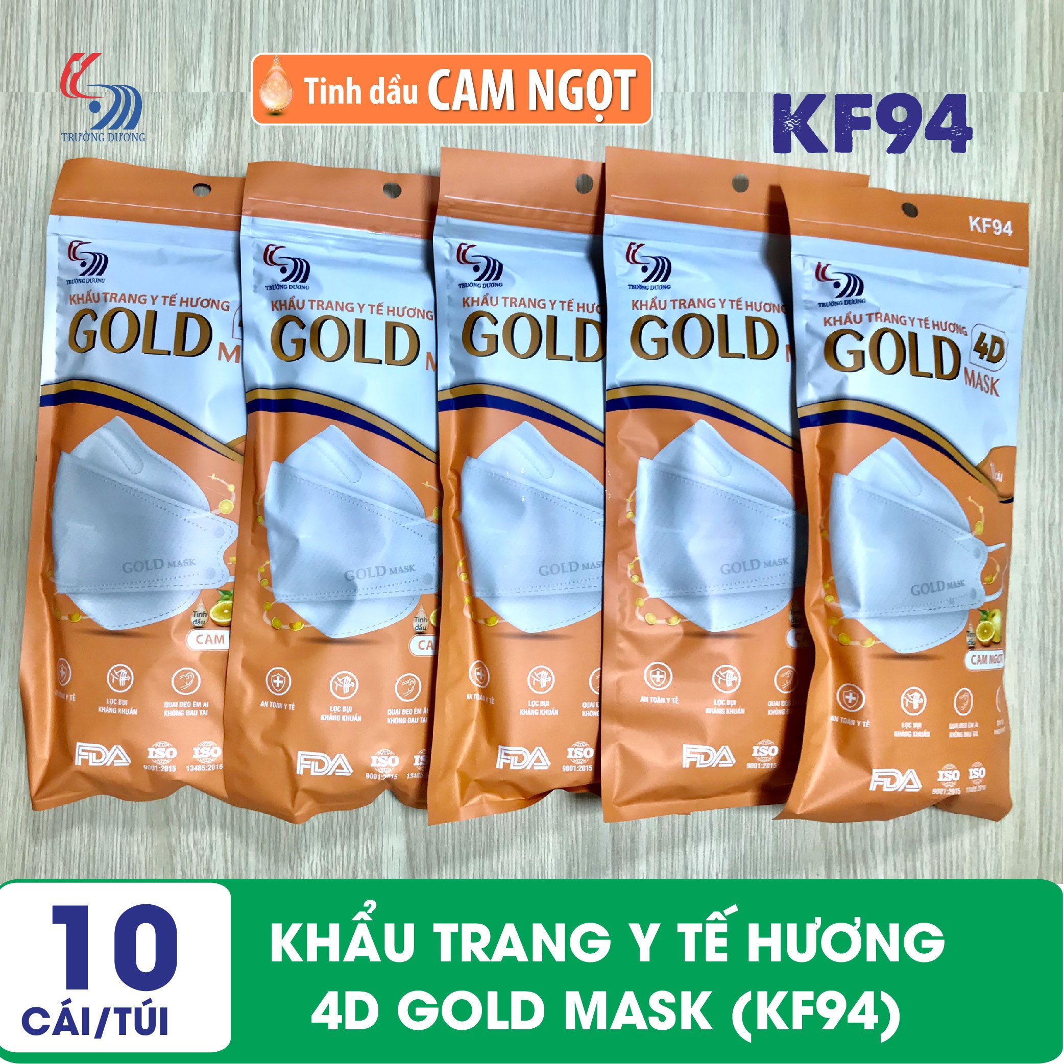 Khẩu trang y tế Hương tinh dầu Cam Ngọt 4D Gold Mask (KF94) - Túi 10 chiếc