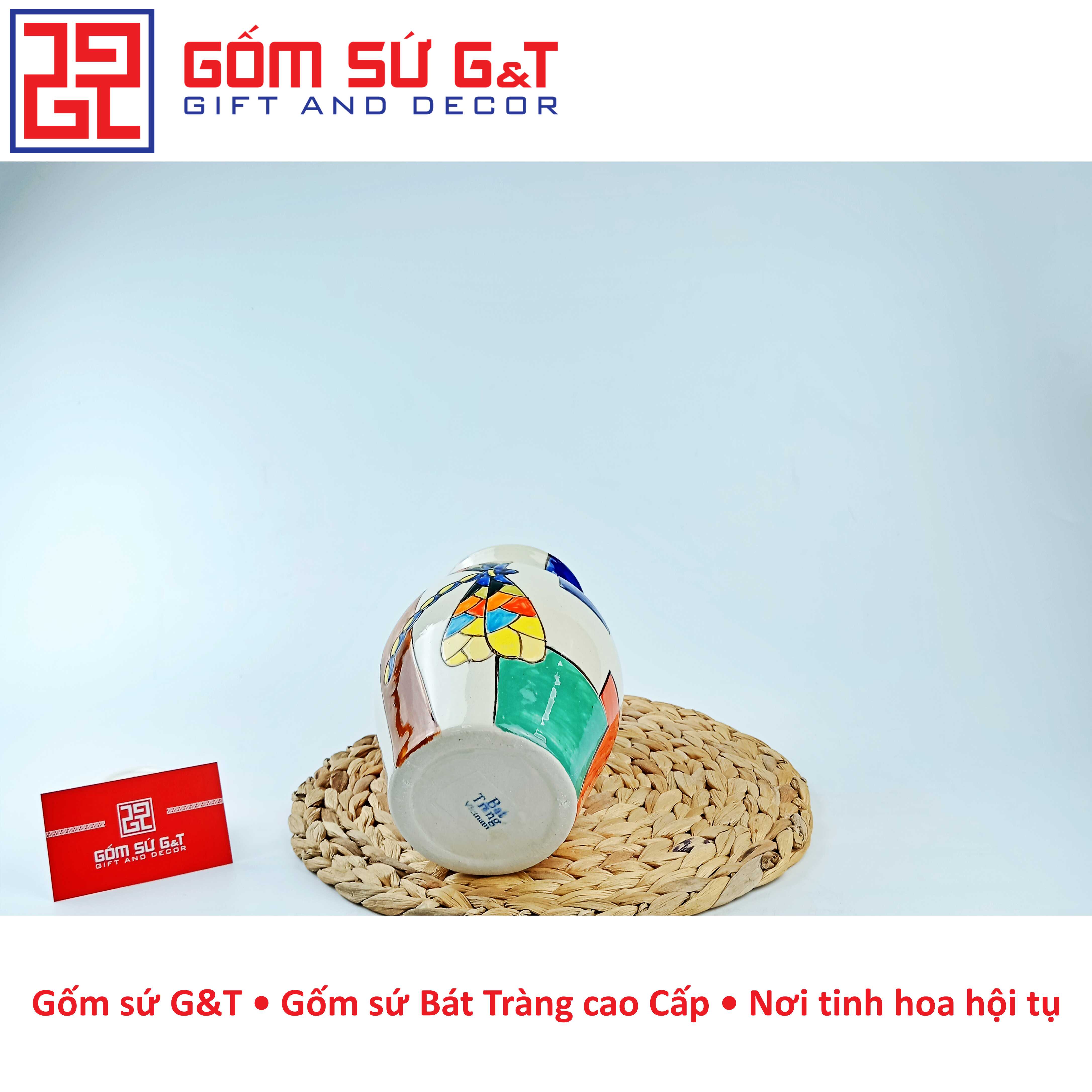 Lọ hoa dáng đu đủ khắc chuồn xanh Gốm Sứ G&amp;T