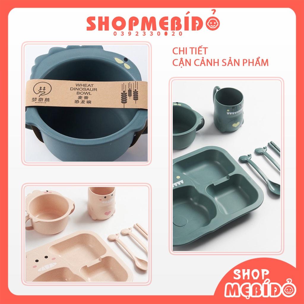 Set Khay Ăn Dặm Lúa Mạch Hình Khủng Long 6 Món Kèm Cốc Bát Thìa Nĩa Đũa Siêu Đáng Yêu Cho Bé Shop Mẹ Bí Đỏ