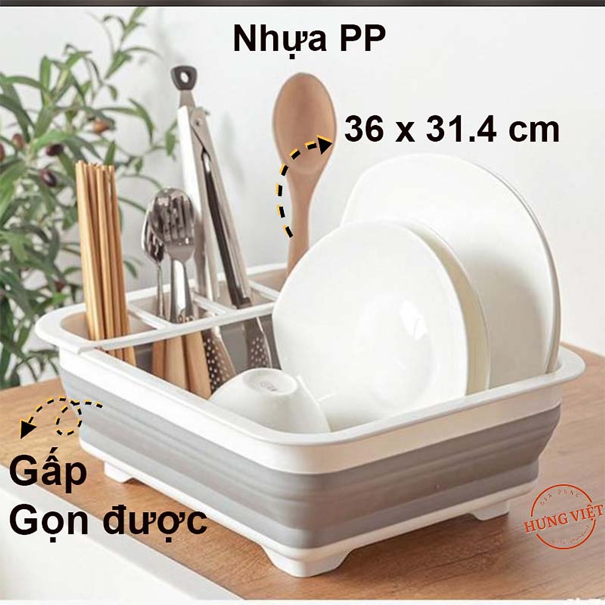 Giá úp chén kiêm rổ gấp gọn thông minh