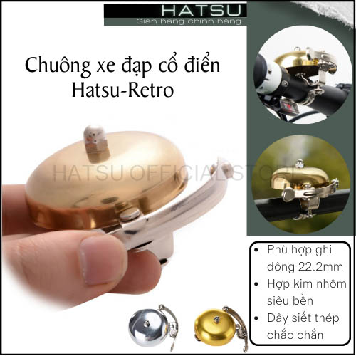 Chuông xe đạp cổ điển Hatsu-Retro nhỏ gọn - làm bằng hợp kim nhôm - âm thanh vang 90 - 100dB 