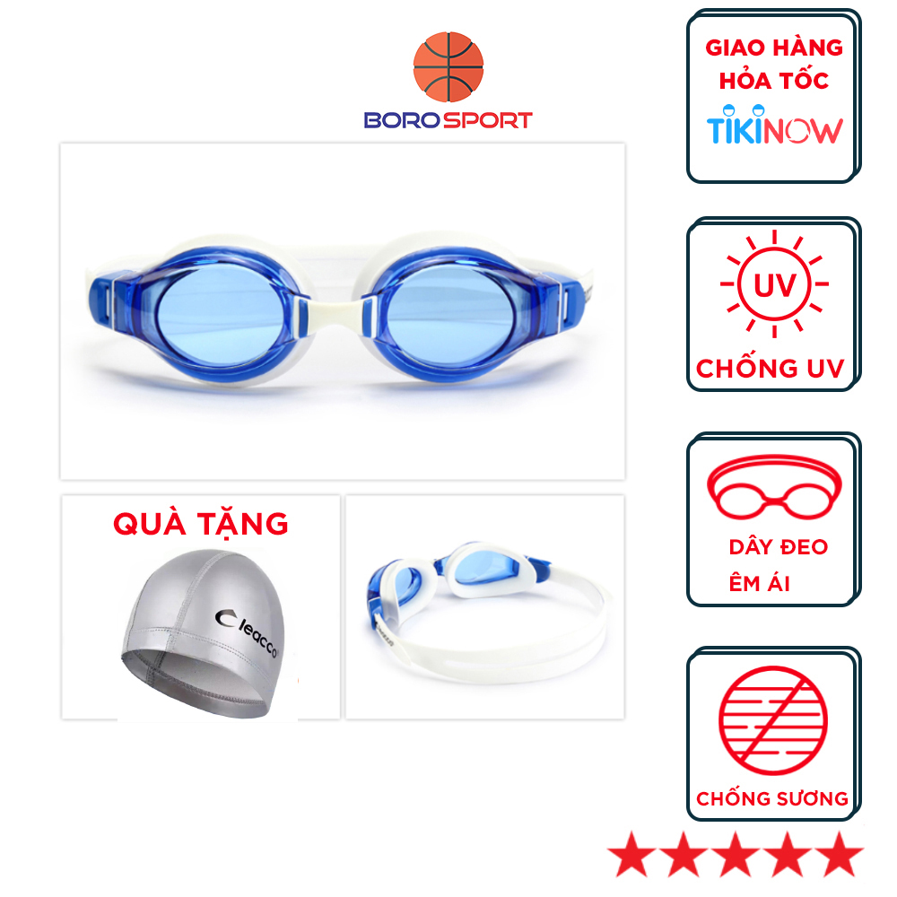 Kính bơi chống tia UV , Chống sương mù , bảo vệ mắt Cleacco, dây đeo được làm 100% silicone mềm mại, thoải mái tặng kèm nón bơi vải PU cao cấp Cleacco - Hàng chính hãng