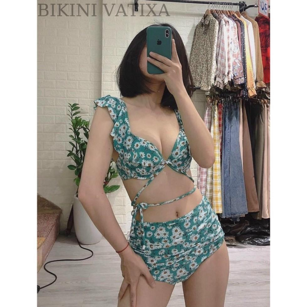 freeship Bikini, bồ bơi đi biển đẹp 2 mảnh cánh tiên hoa cúc xanh VATIXA BKN08