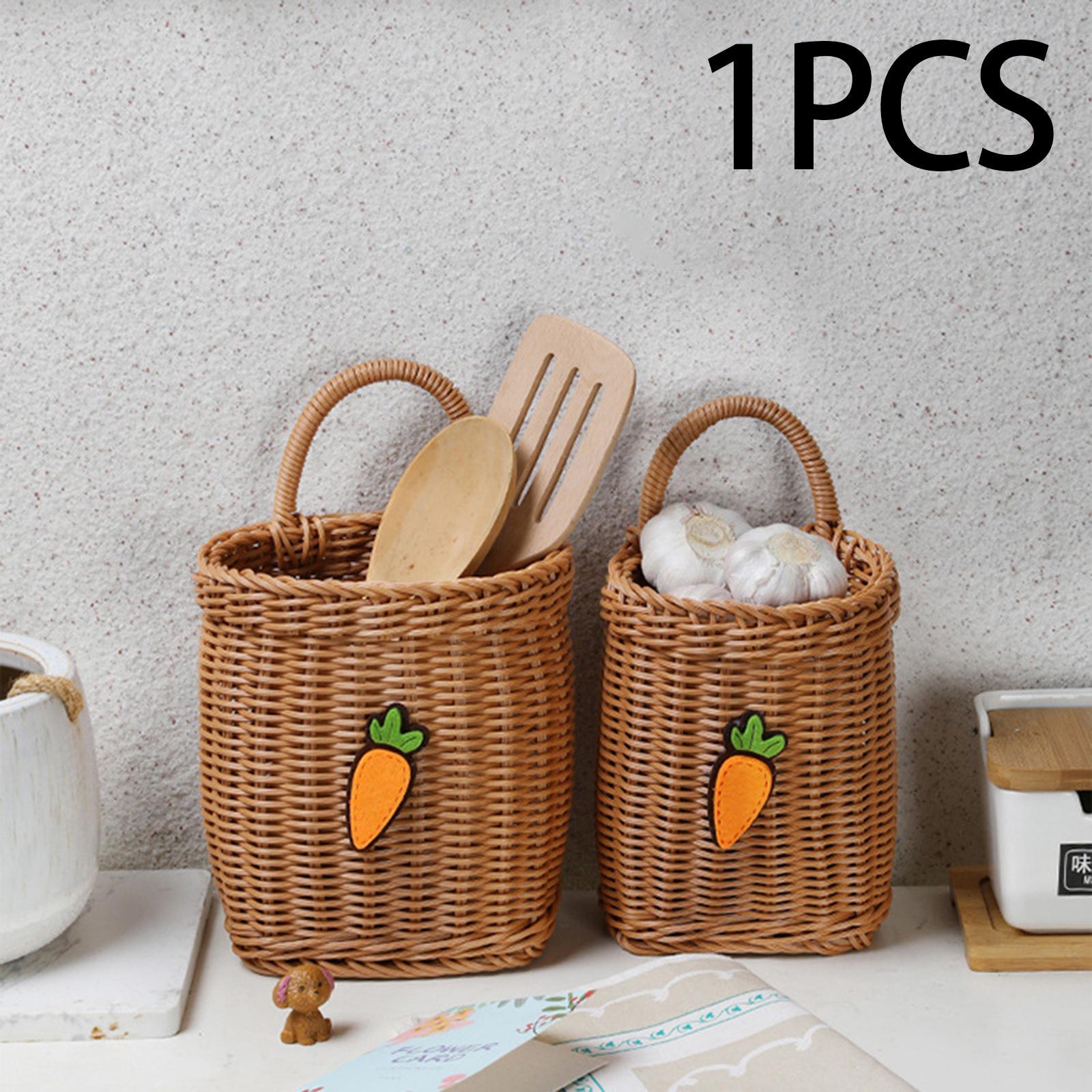 Wall Hanging Basket Holder Decorative Toiletries Sundries Home Vegetables Cabinet with Handle Bathroom Key Balcony Kitchen Woven Wall Basket