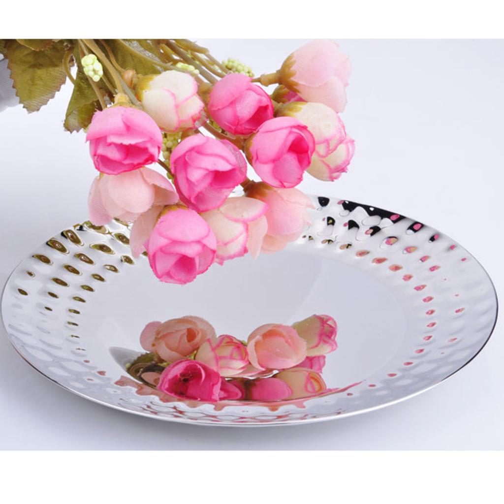 16cm Round Serving Platter Stainless Steel Dish Large Party Silver Food Tray