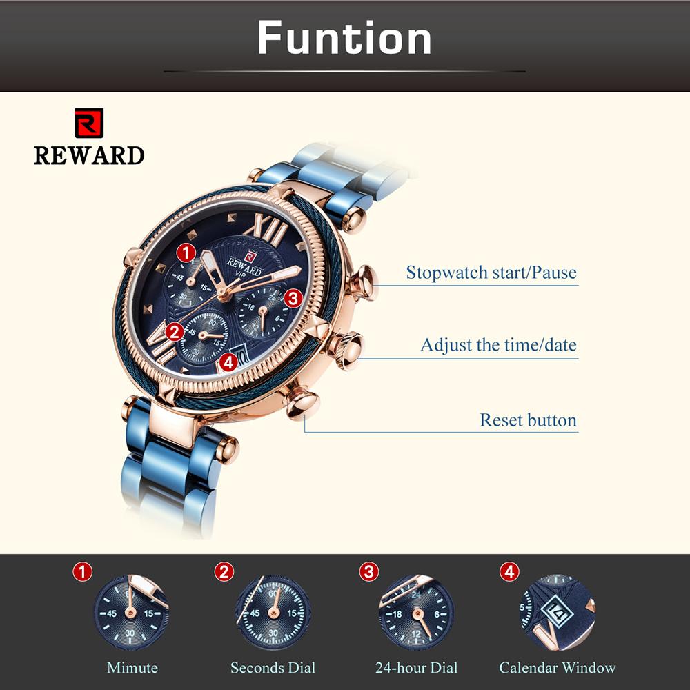 Đồng hồ thạch anh nữ REWARD dây bằng thép không gỉ chống thấm nước