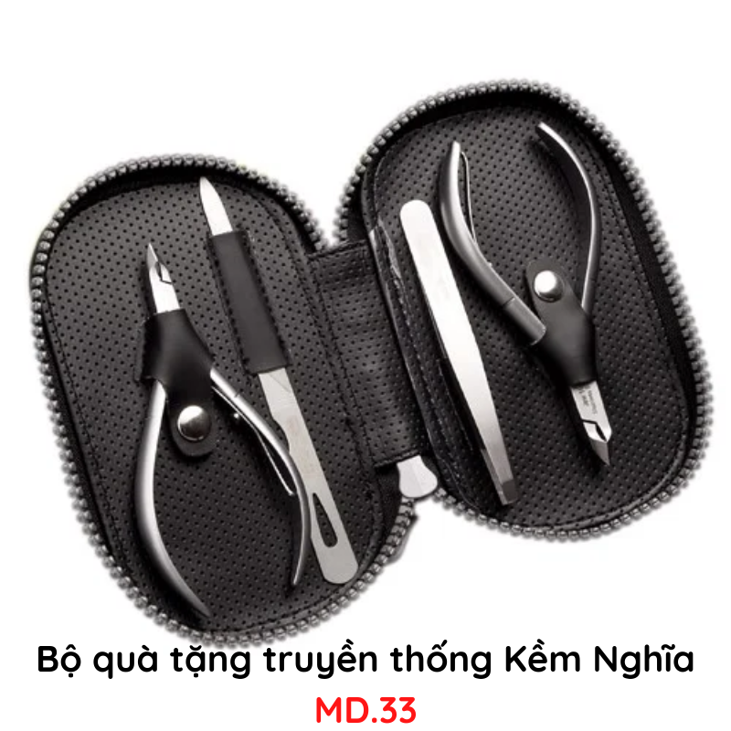 Bộ quà tặng truyền thống Kềm MD.33 bao gồm Kềm cắt da; Kềm cắt móng; Dũa; Nhíp