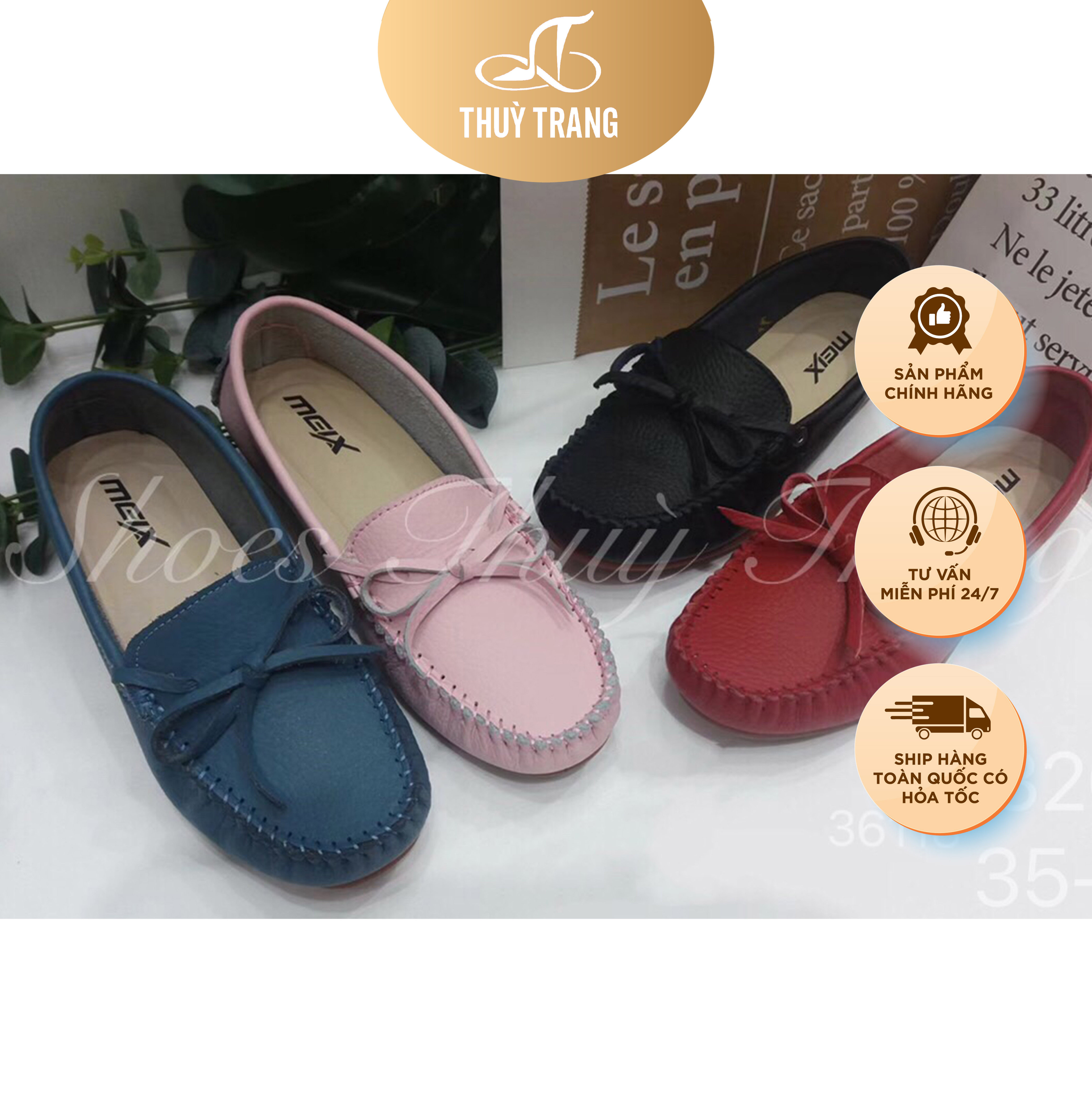 Giày Lười Nữ Moccasin Da Bò, Đế Cao Su Trống Trơn Trượt Độ Bền Cao, Kiểu Dáng Trẻ Trung Xinh Xắn - 4 màu - size 35-40