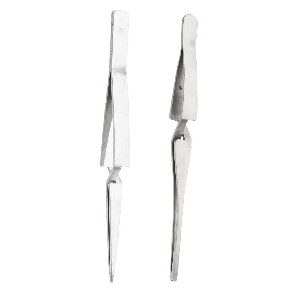 Pack of 2pieces, Stainless Cross Tweezers Self Locking Reverse Action Jewellers Eyebrow