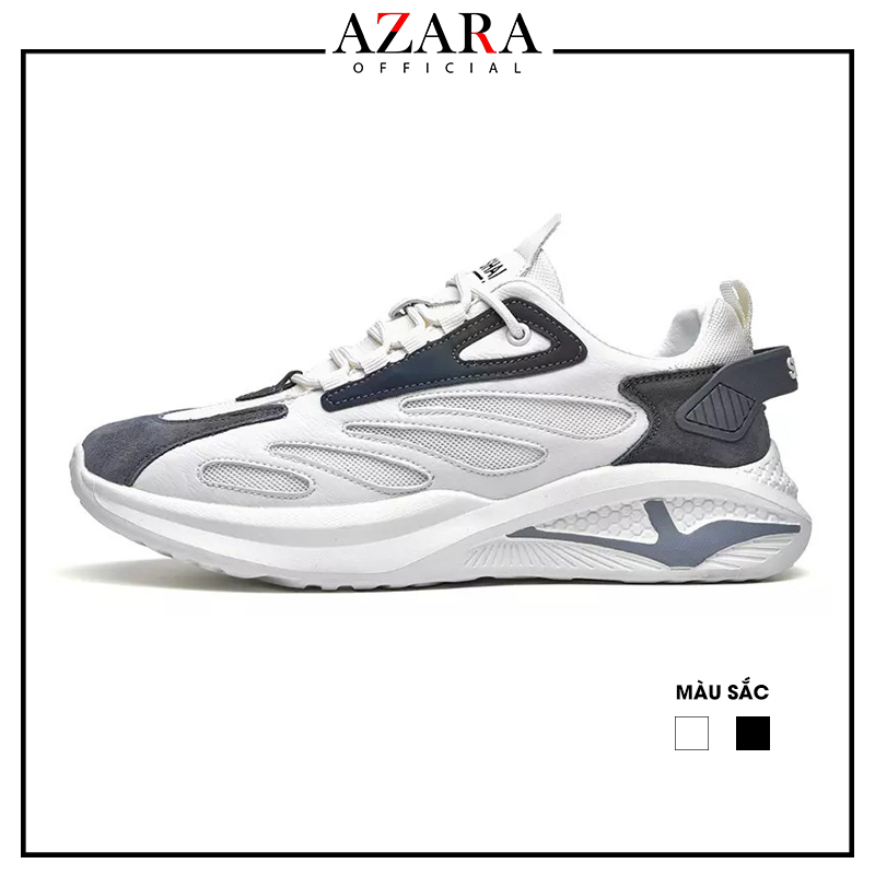 Giày Thể Thao Nam AZARA- Sneaker Màu Xám - Trắng, Giày Thể Thao Chạy Bộ, Vải Thoáng Khí, Đế Chống Sốc  - G5431