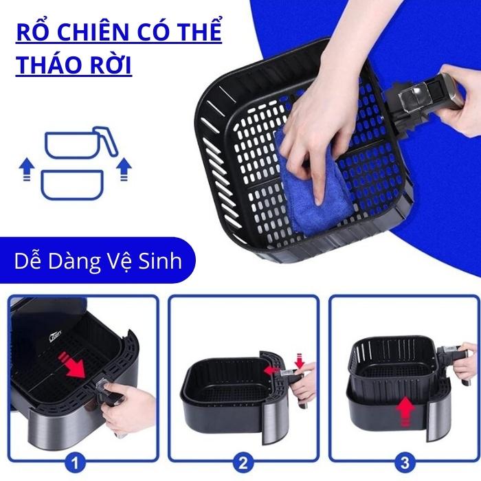 Nồi chiên không dầu Nanokio NK-9600 Bevano Gia Lai, Nồi nướng không dầu làm ra nhiều thực phẩm lành mạnh ít dầu hơn 80%, Nồi chiên không khi đa chức năng  chiên, nướng, quay và sấy khô thực phẩm tất cả trong một.