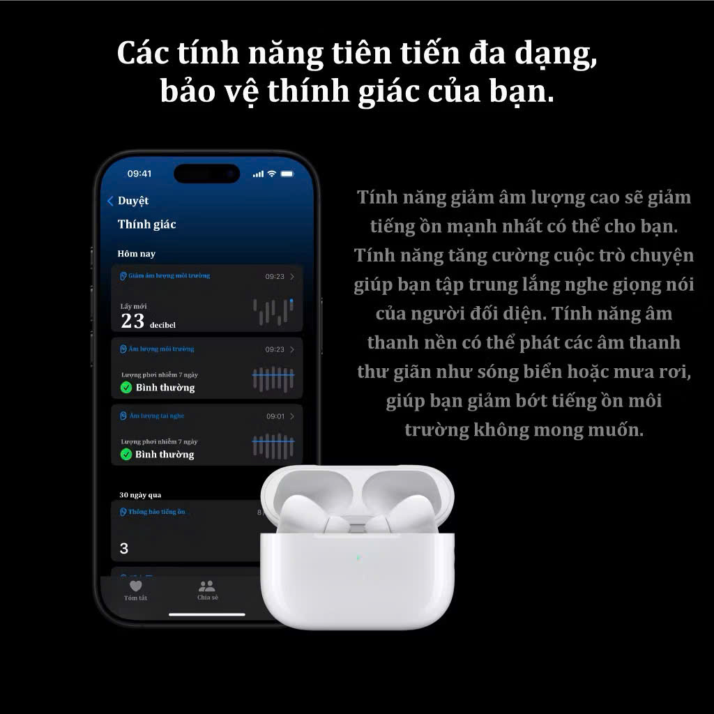 Tai Nghe Bluetooth Pro2 Không Dây định vị khử tiếng ồn ANC PIN TRÂU bass căng tự kết nối Fullbox phụ kiện đủ tính năng đàm thoại 2 chiều - Hàng chính hãng