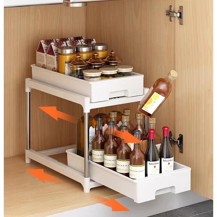 KỆ ĐỂ GIA VỊ, ĐỒ ĂN VẶT, ĐỂ ĐỒ ĐA NĂNG 2 TẦNG KÉO TIỆN LỢI