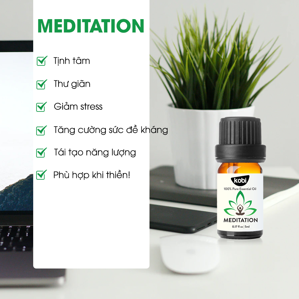 Tinh Dầu Kobi Meditation - Tinh Dầu Thiên Nhiên Nguyên Chất Giúp Tĩnh Tâm, Thư Thái Tinh Thần, Thở Sâu Và Tập Trung Tư Tưởng, Thích Hợp Dùng Với Đèn Xông, Máy Khuếch Tán Và Máy Xông Tinh Dầu
