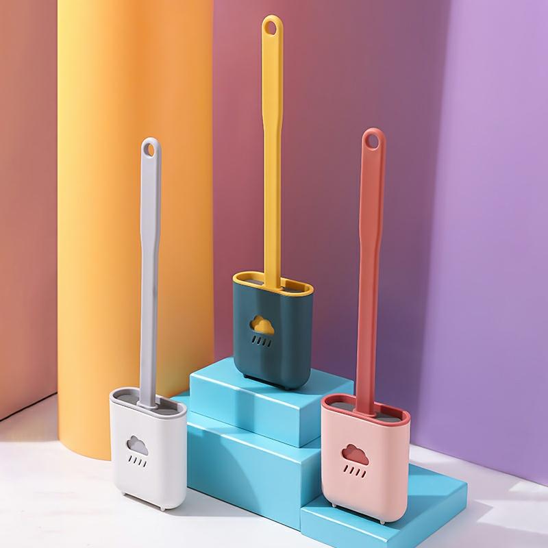 Cọ Bồn Cầu Toilet Silicon Mẫu Đám Mây, Bàn Chải Silicon Chà Rửa Vệ Sinh Nhà Tắm Kèm Miếng Dán Treo Tường