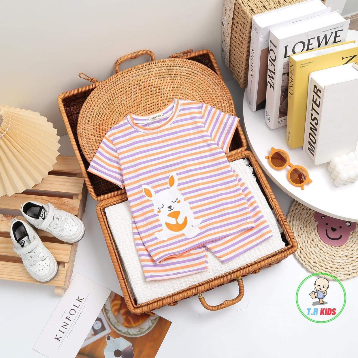 Bộ Cộc Tay THUN LẠNH MINKY MOM In Hình Toàn Thân Dễ Thương Cho Bé