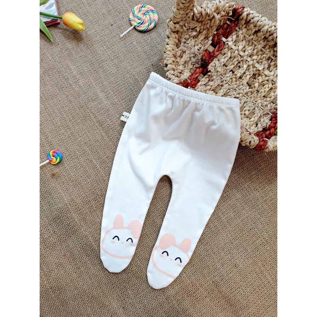 Quần tất, quần legging cho bé sơ sinh và gái cotton màu trắng in hình gấu và hình tim