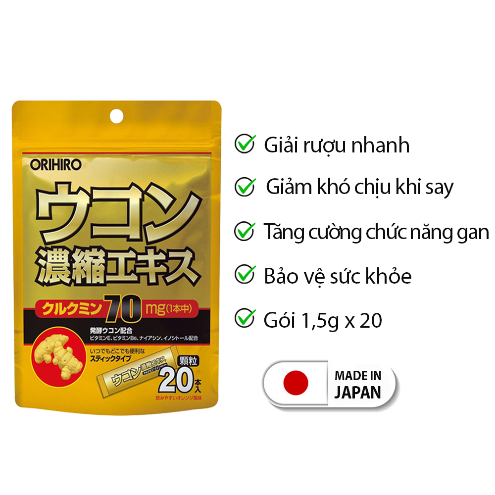 Tinh Bột Nghệ Giải Rượu Orihiro Nhật Bản giúp giải rượu nhanh, tăng cường chức năng gan, bảo vệ sức khỏe gói 1,5g x 20 JN-OR-TUR01