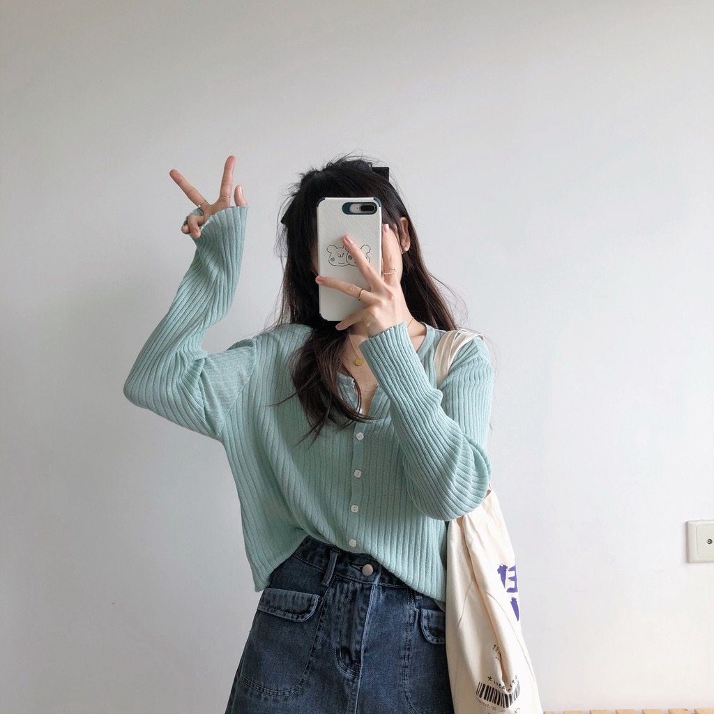 Áo len mỏng cardigan phong cách hàn quốc